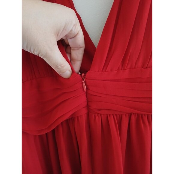 LULUS Womens M Red Plunge V-neck Maci Dress Gown High Slit Formal Wedding Prom - Picture 8 of 8